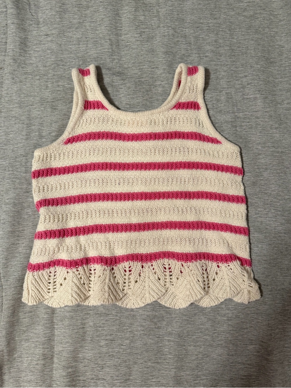 jumping beans Cream & Pink Striped Knit Tank Top with Scalloped Hem